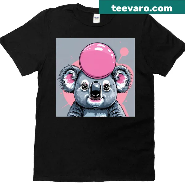 Oversized T-shirt with a playful koala graphic blowing bubblegum
