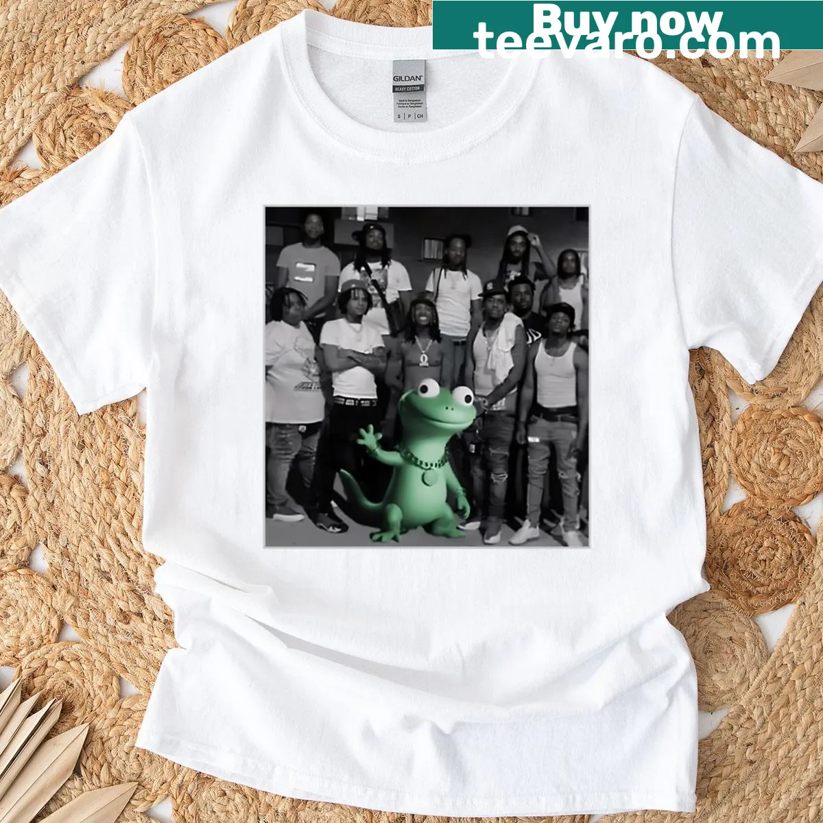 Unique t-shirt featuring 'Lizard Gang' with a humorous design. — on a men's t-shirt