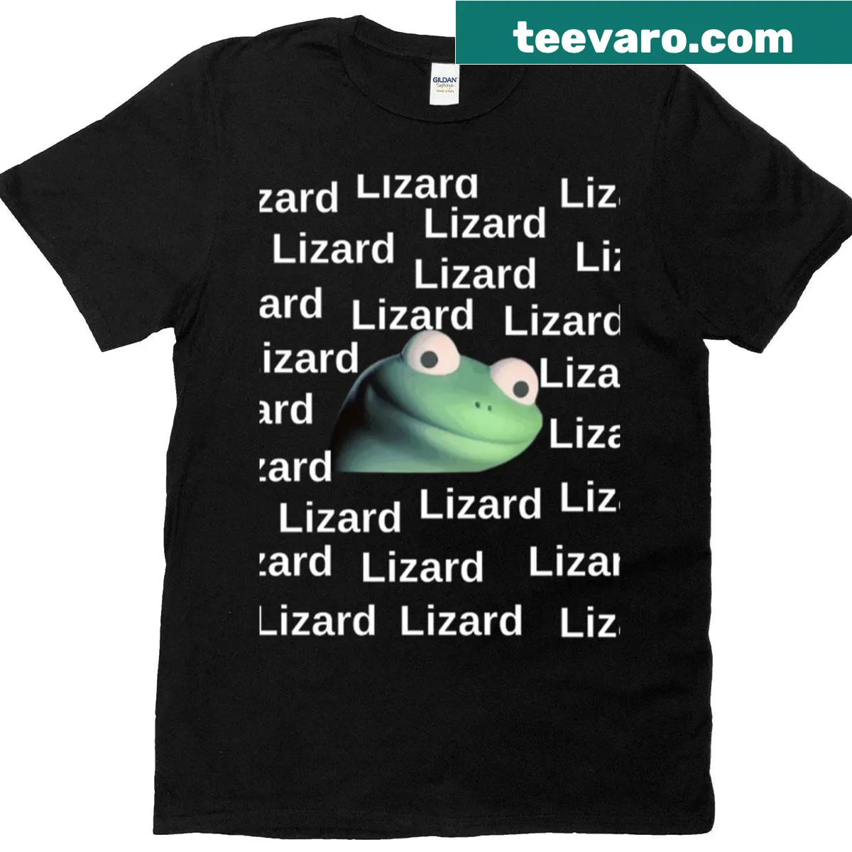 Playful T-shirt with the word 'Lizard' repeated in quirky typography — on a men's t-shirt