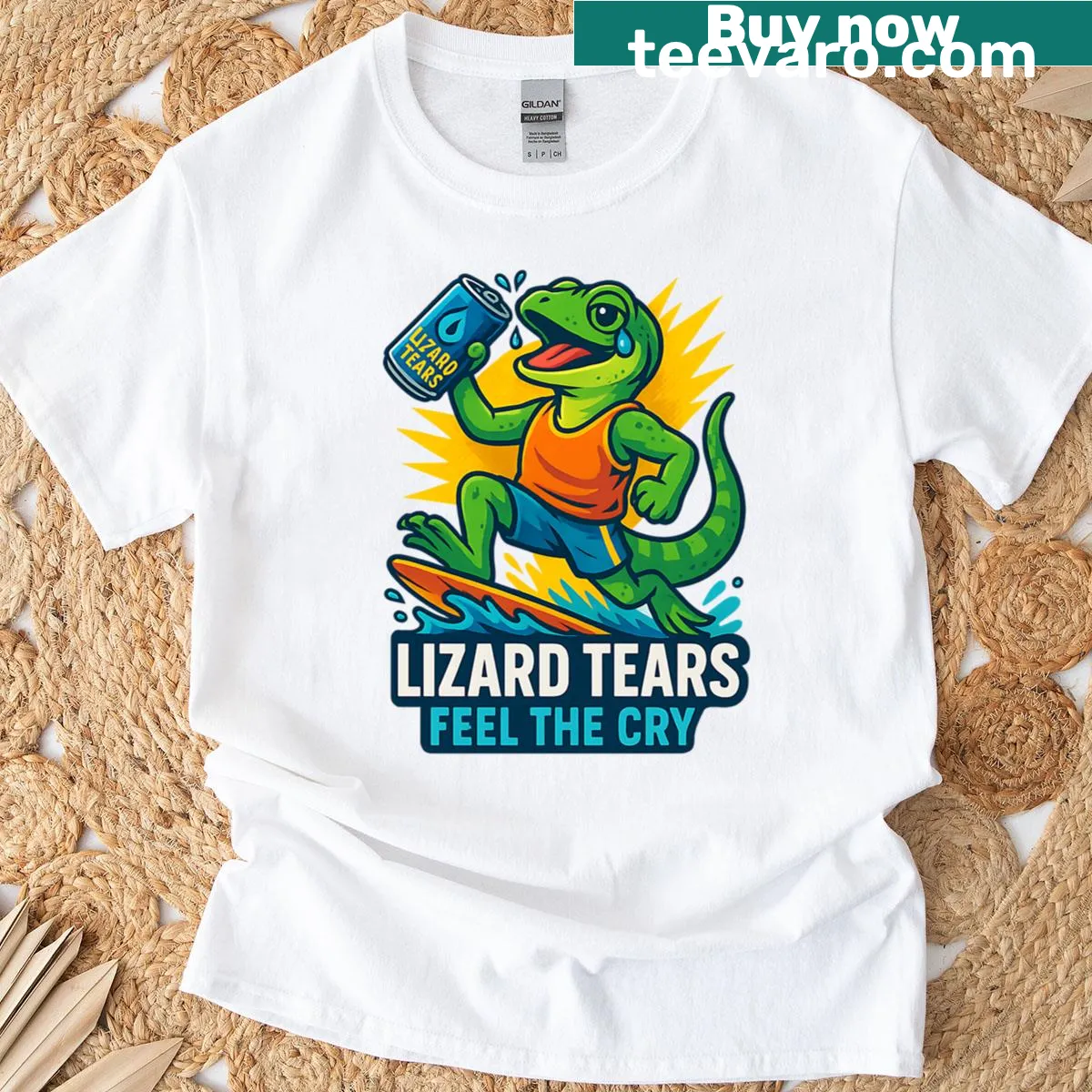 Active t-shirt with lizard graphic and 'Feel The Cry' text — on a men's t-shirt