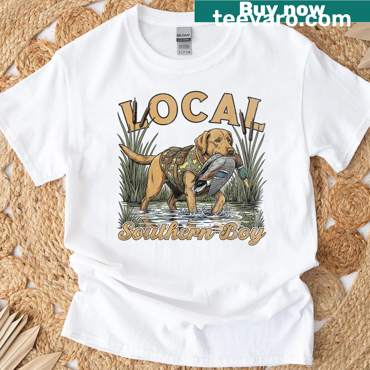 Vintage-style T-shirt for duck hunting enthusiasts — on a men's t-shirt