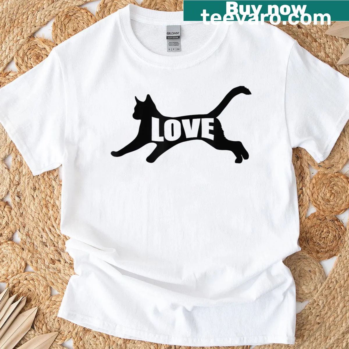 T-shirt featuring an illustration of a cat with a heart — on a men's t-shirt