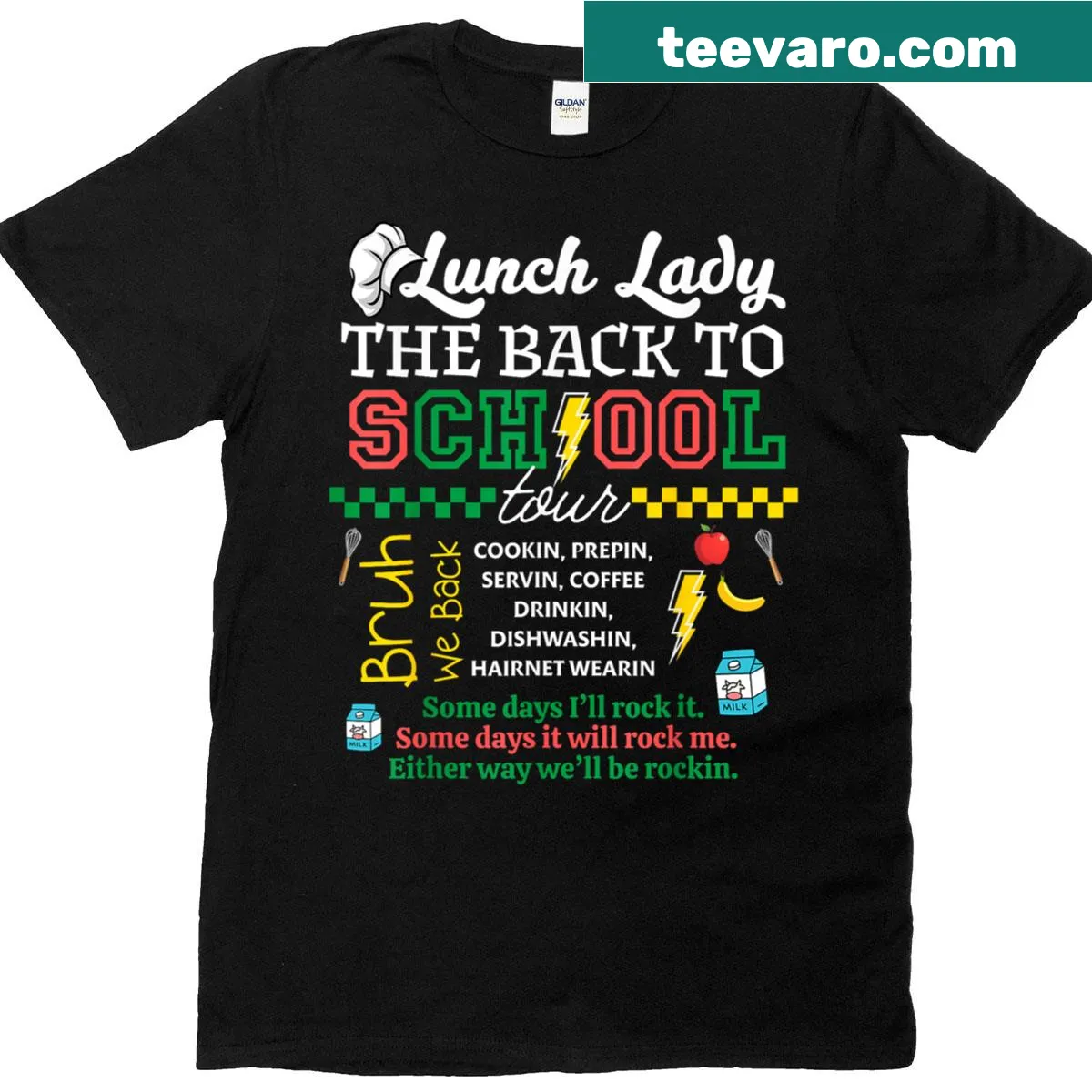 Funny lunch lady T-shirt with humorous text — on a men's t-shirt