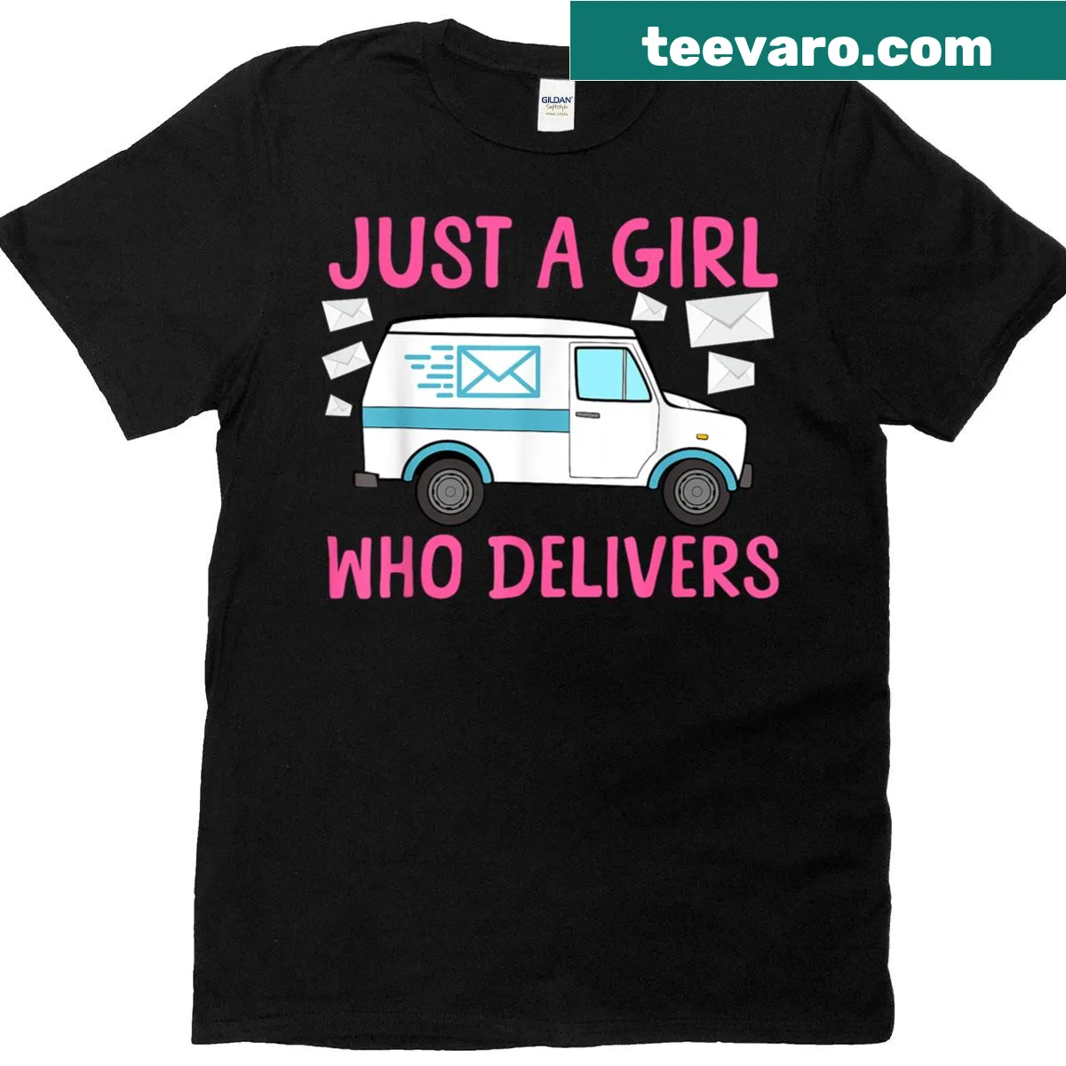 Illustrated design celebrating women postal workers on a T-shirt — on a men's t-shirt