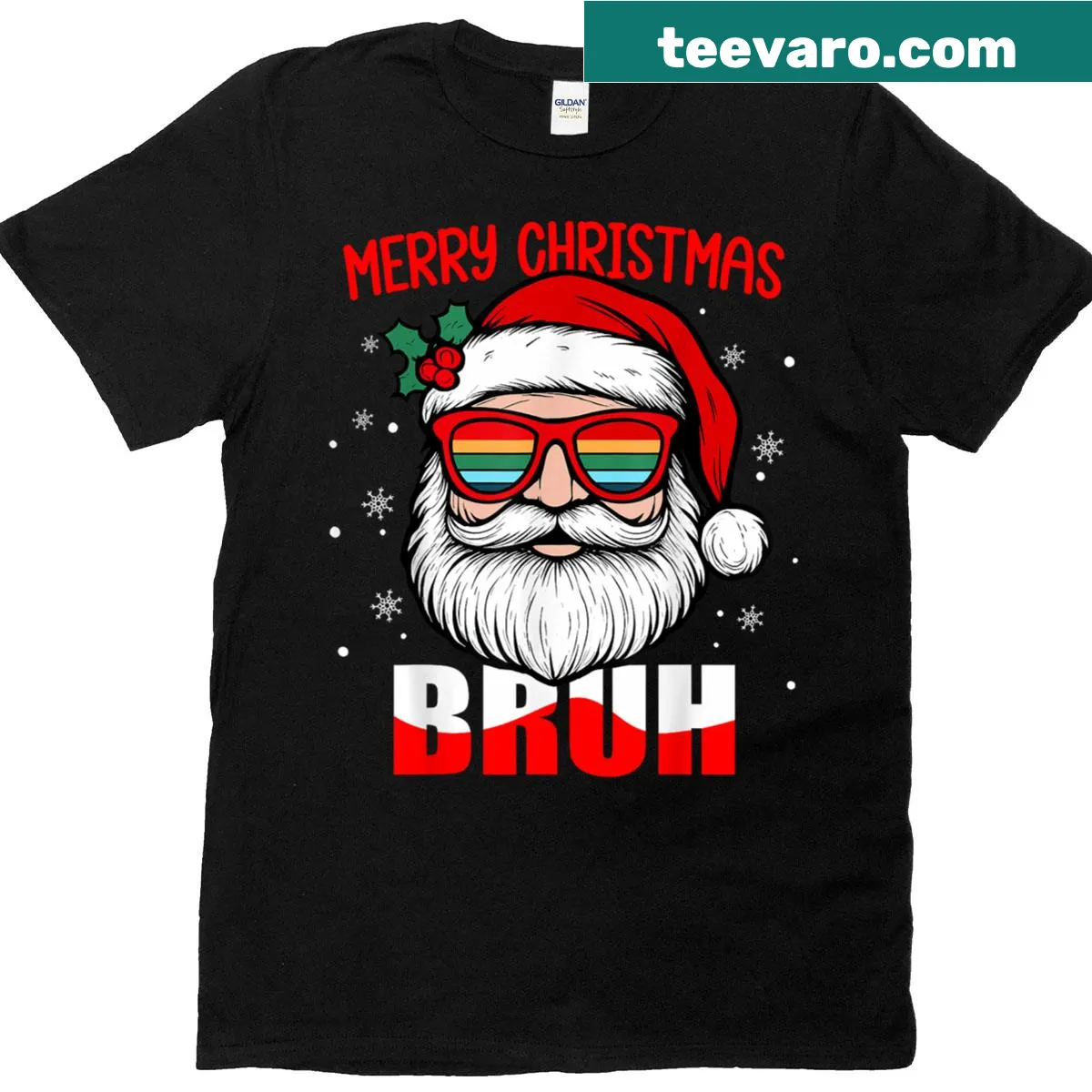 Retro Santa Claus T-shirt with 'Merry Christmas Bruh' text — on a men's t-shirt