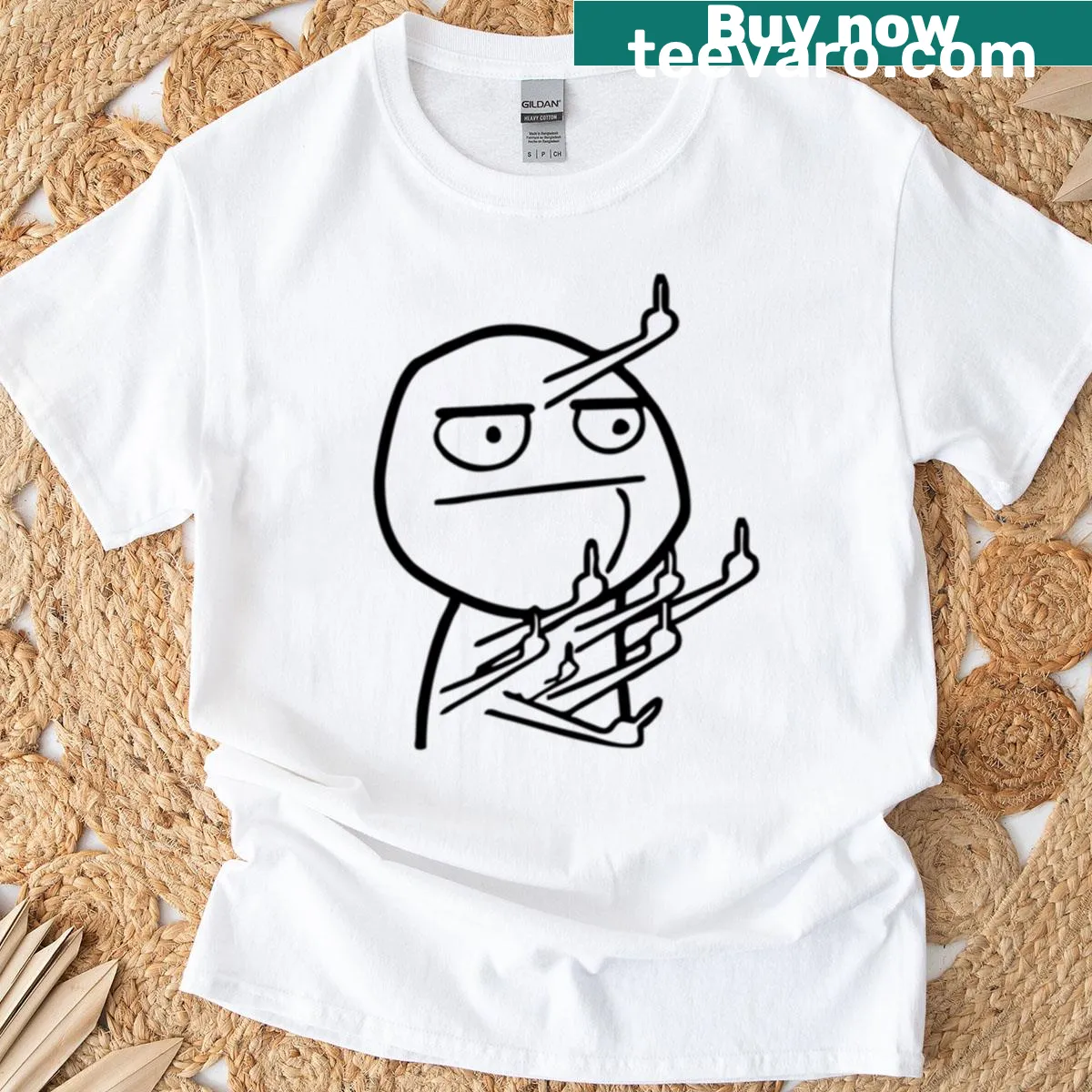 Illustrated t-shirt featuring a middle finger troll meme graphic — on a men's t-shirt