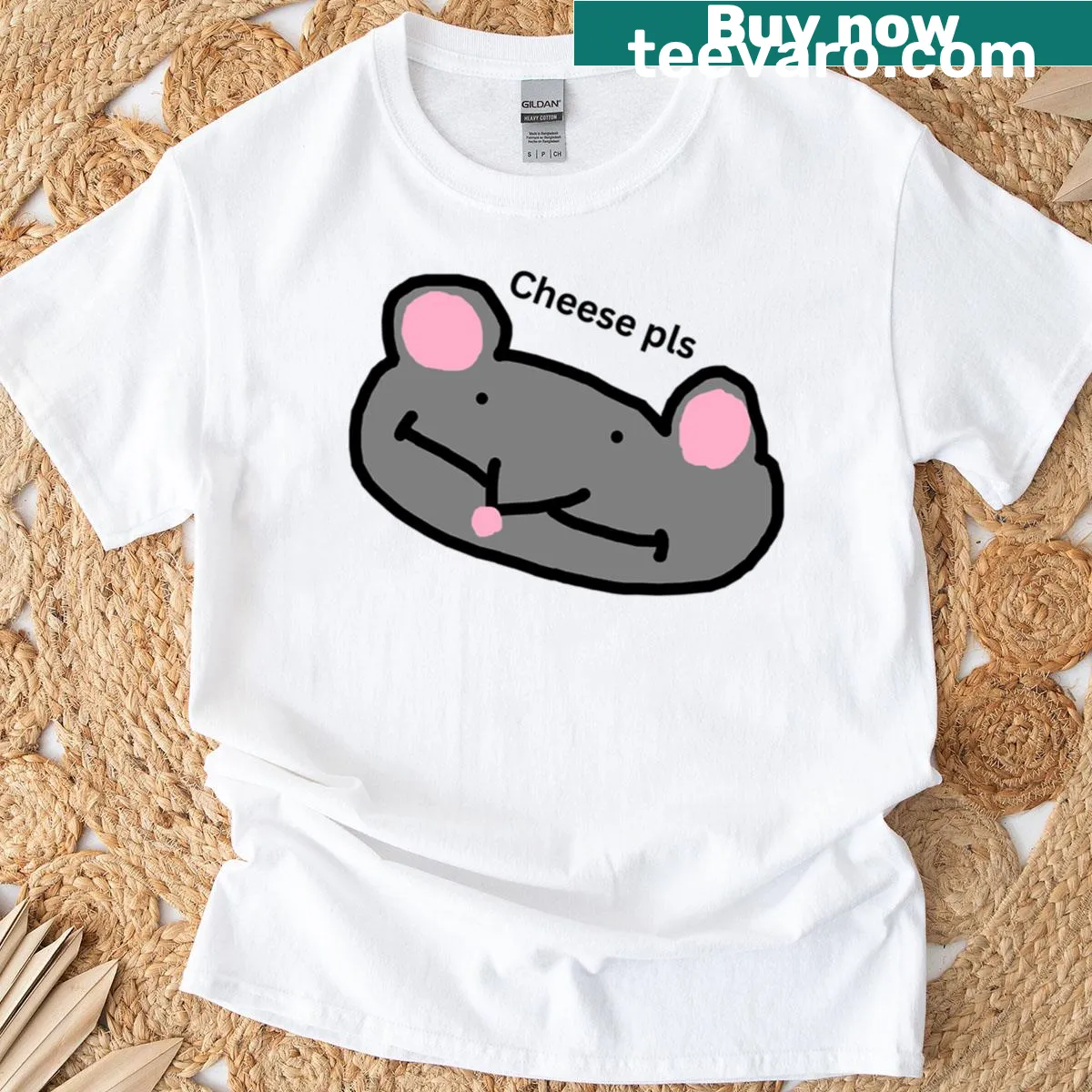 Cute mouse meme graphic t-shirt featuring cheese — on a men's t-shirt