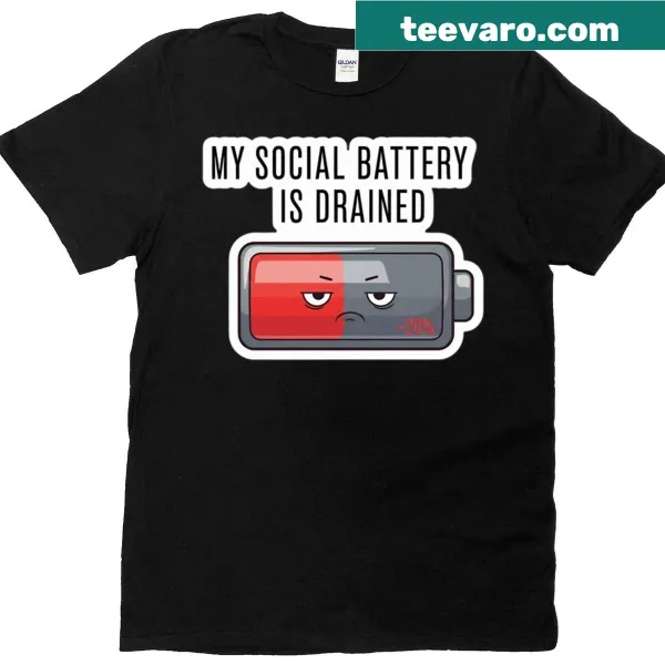 Funny oversized T-shirt for grumpy workers depicting drained social battery