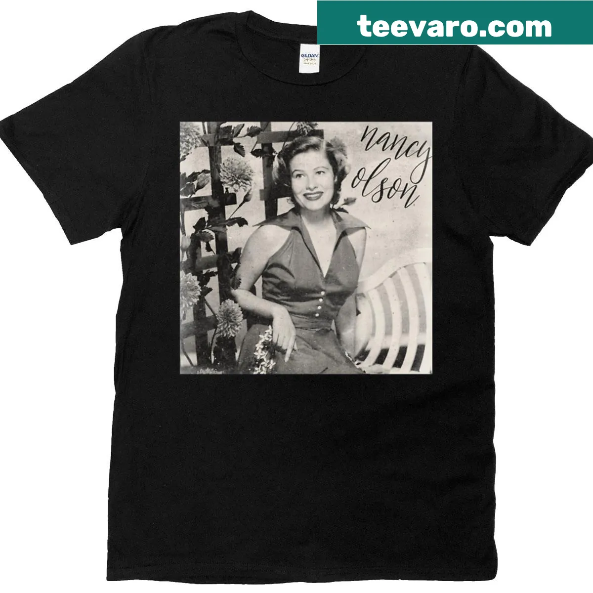 T-shirt featuring the name Nancy Olson in vintage-style text — on a men's t-shirt