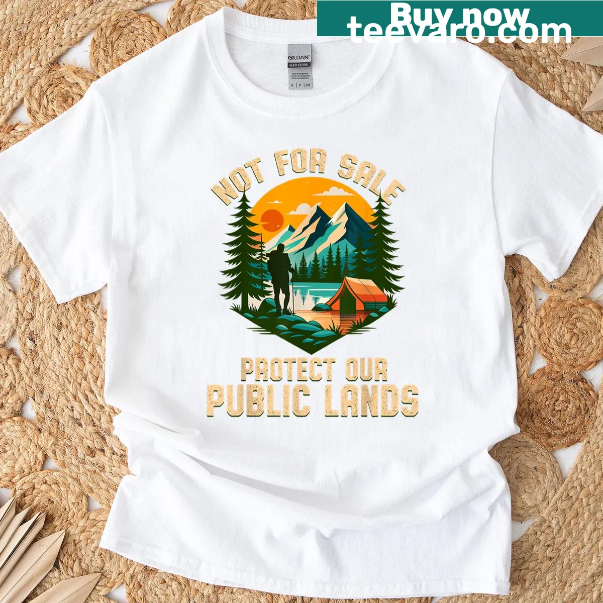 T-shirt with a bold message about protecting public lands and nature — on a men's t-shirt