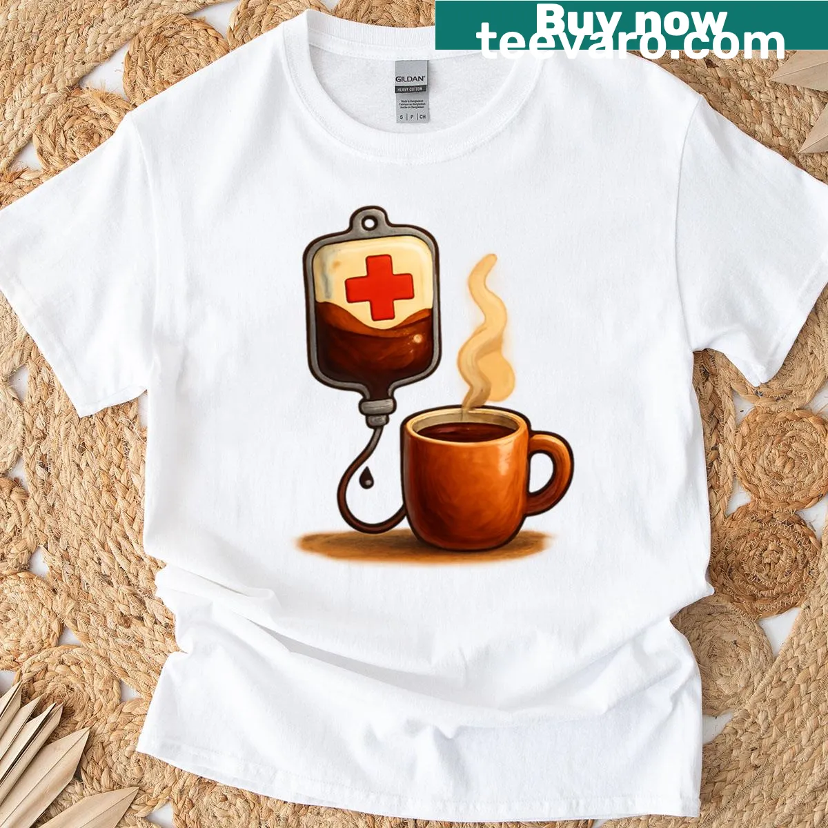 Text design featuring 'Nurse Life Support - Caffeine IV Drip' — on a men's t-shirt
