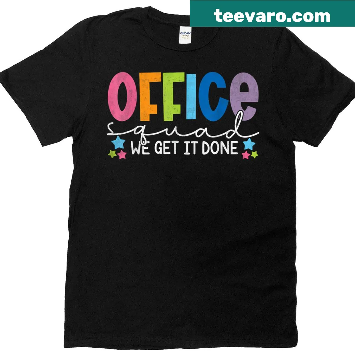 Back-to-school T-shirt with 'Office Squad We Get It Done' text — on a men's t-shirt
