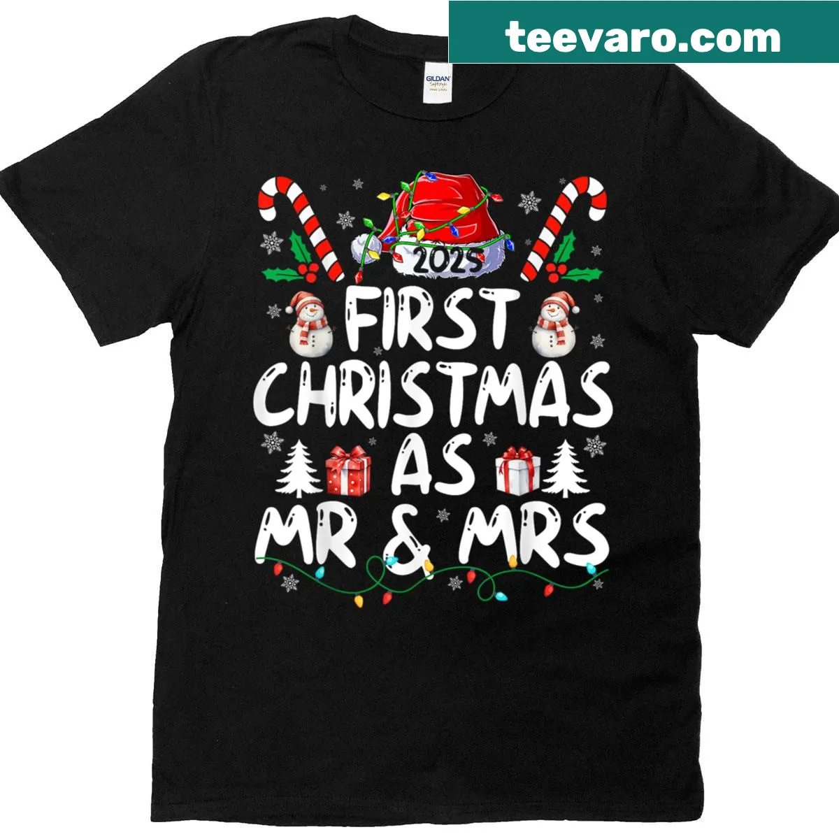 Couples Christmas T-shirt celebrating their first holiday together. — on a men's t-shirt