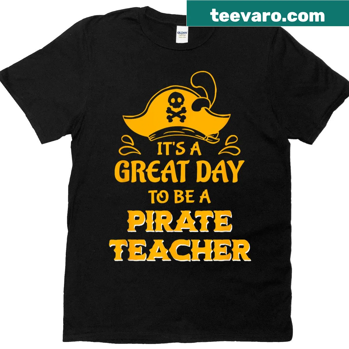 Pirate Teacher t-shirt featuring a playful mascot design for school staff — on a men's t-shirt
