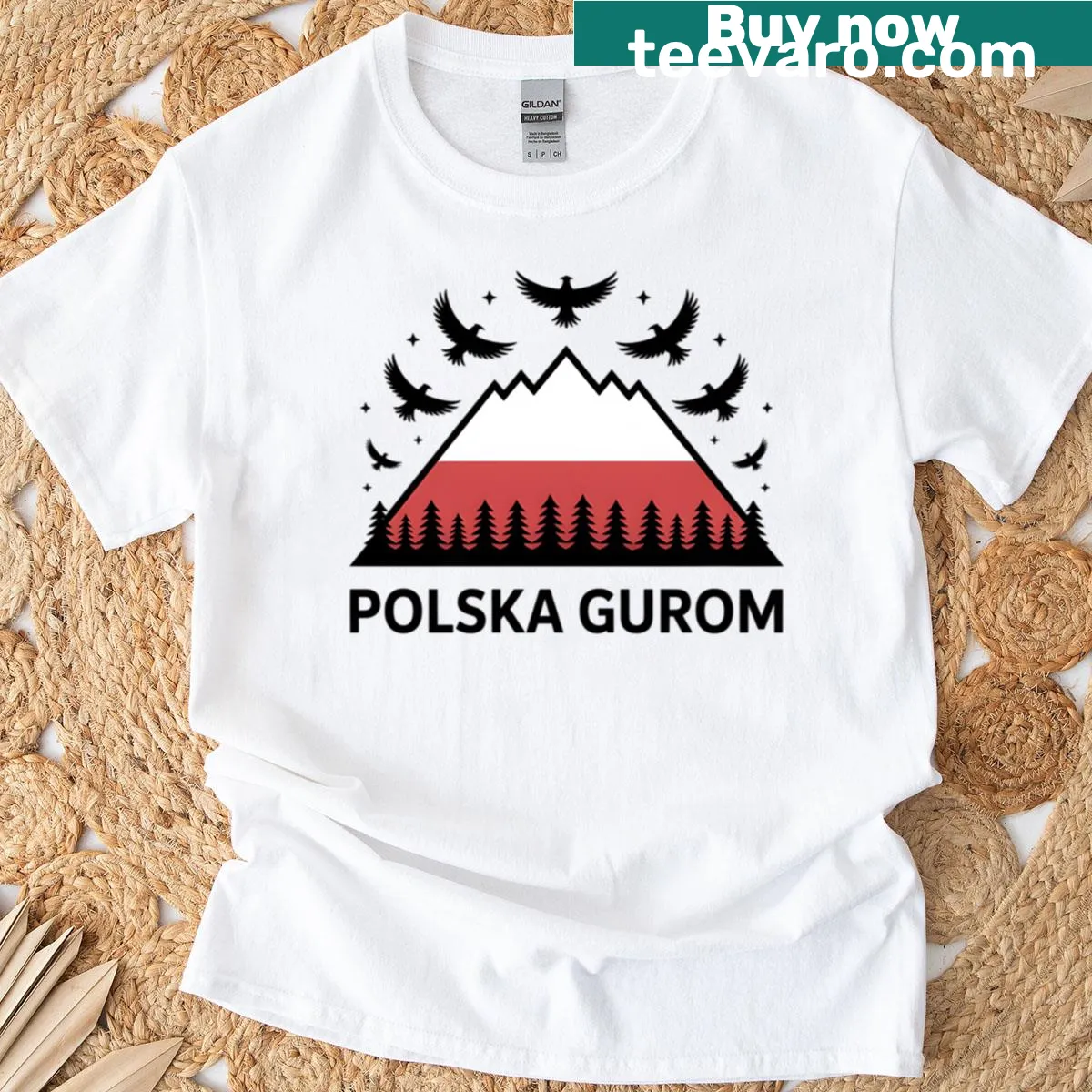 Polska Gurom graphic on patriotic t-shirt — on a men's t-shirt