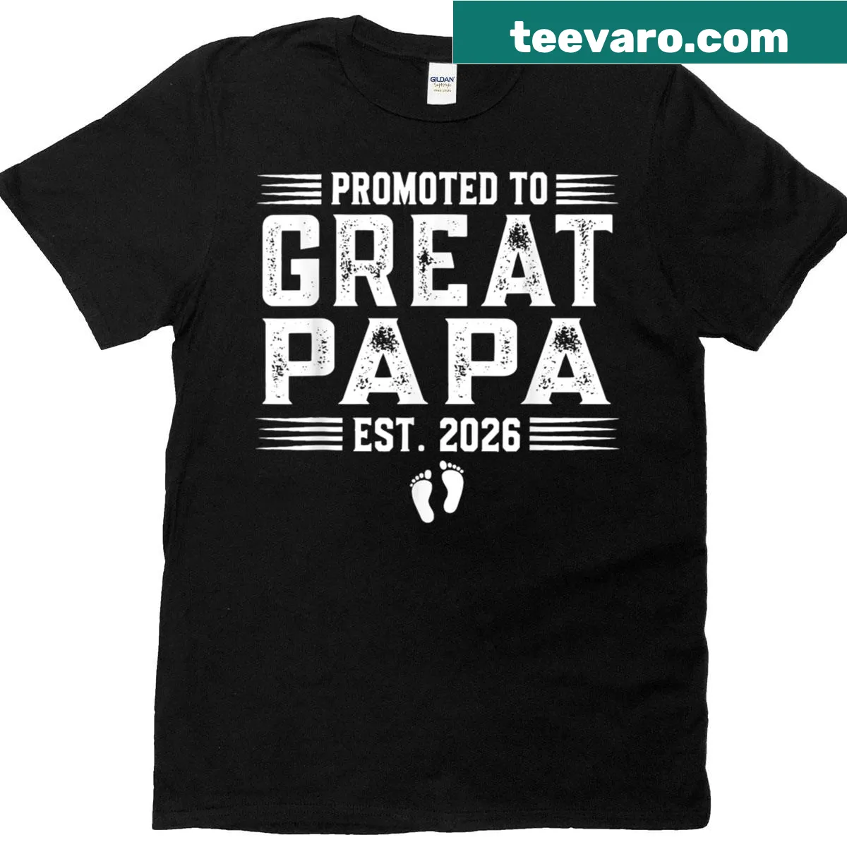 T-shirt with 'Promoted To Great Papa Est 2026' text — on a men's t-shirt