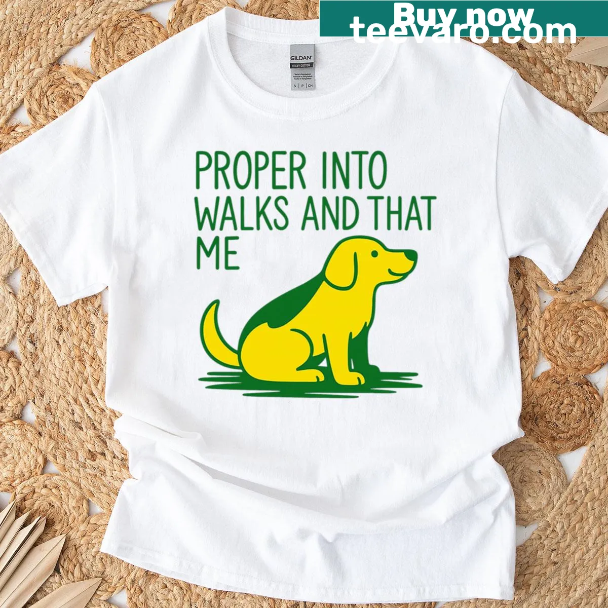Funny dog design t-shirt with humorous caption about walks — on a men's t-shirt