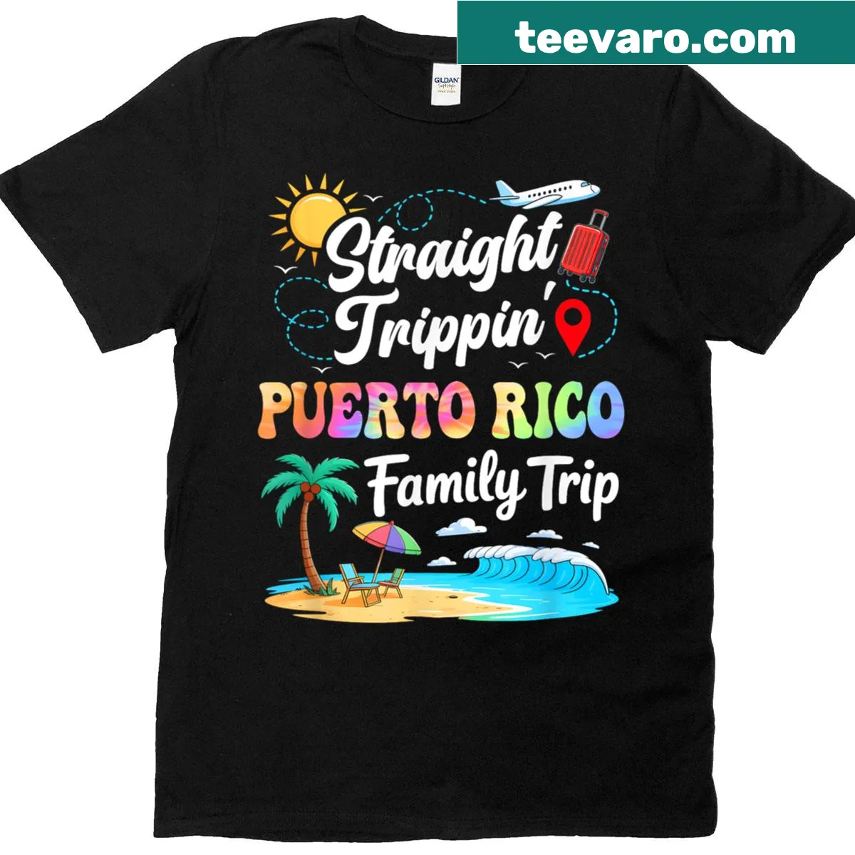 Family vacation T-shirt with Puerto Rico 2025 travel text — on a men's t-shirt