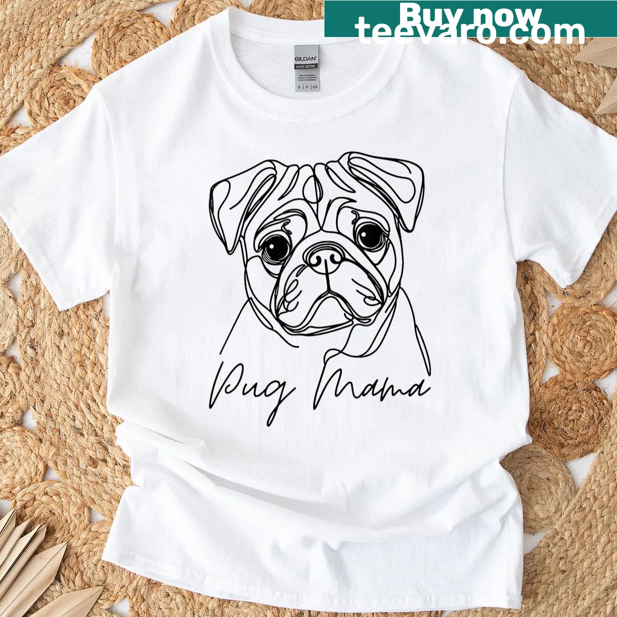 Cute line art pug design T-shirt — on a men's t-shirt