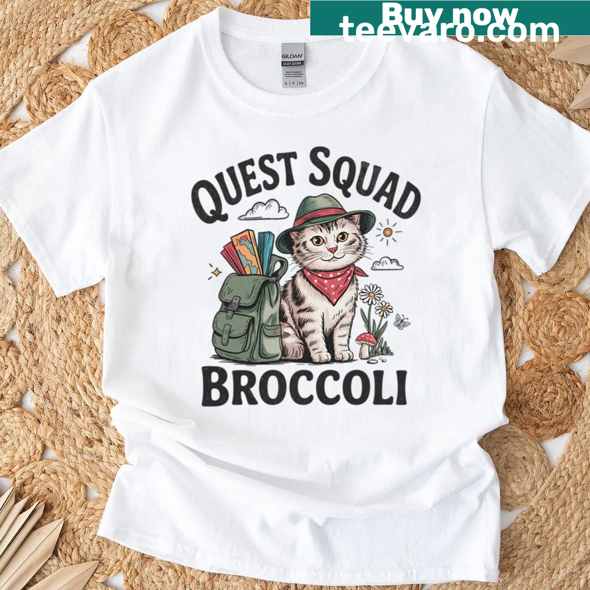 Oversized t-shirt featuring a cartoon broccoli character — on a men's t-shirt