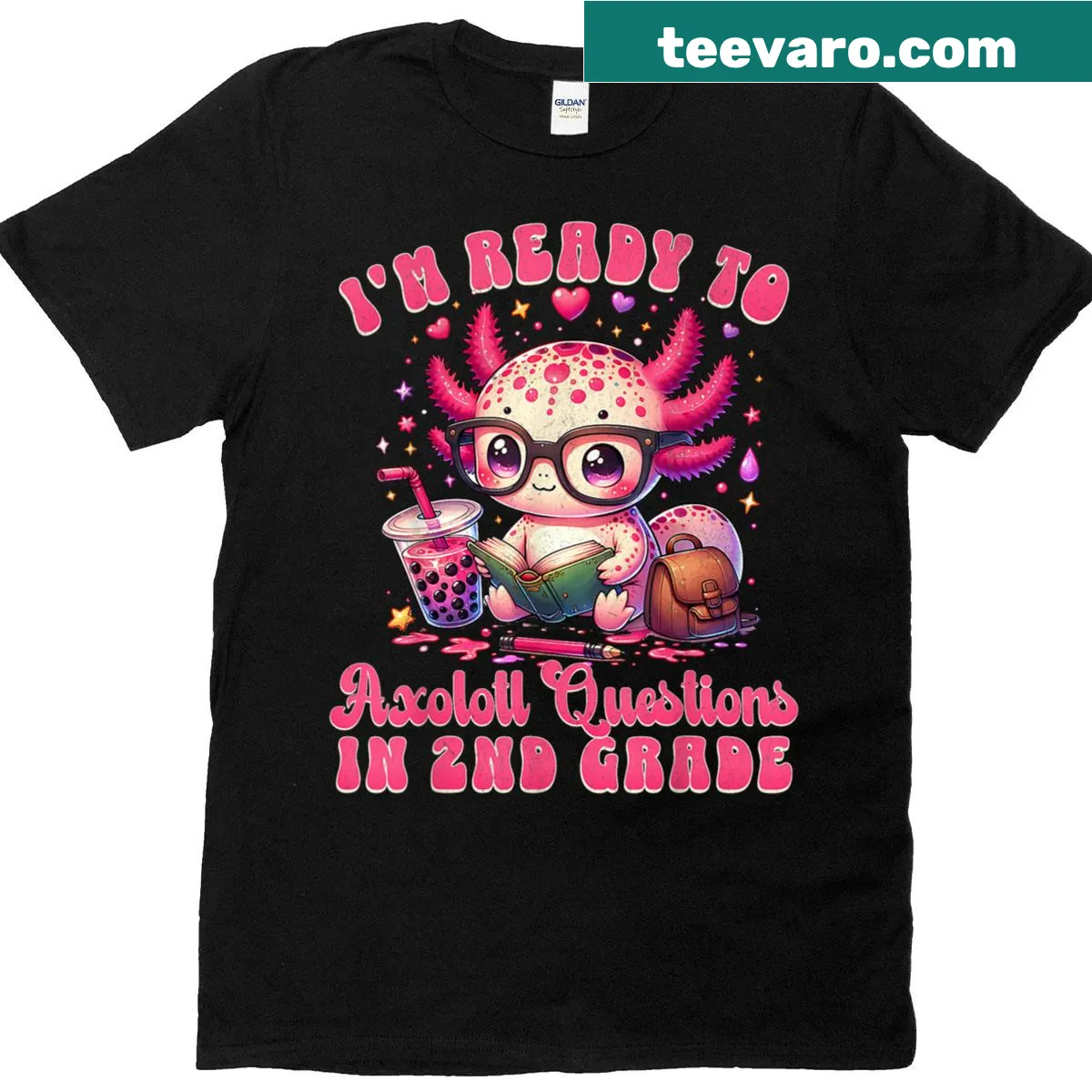 Cute axolotl illustration on a back-to-school t-shirt for girls — on a men's t-shirt