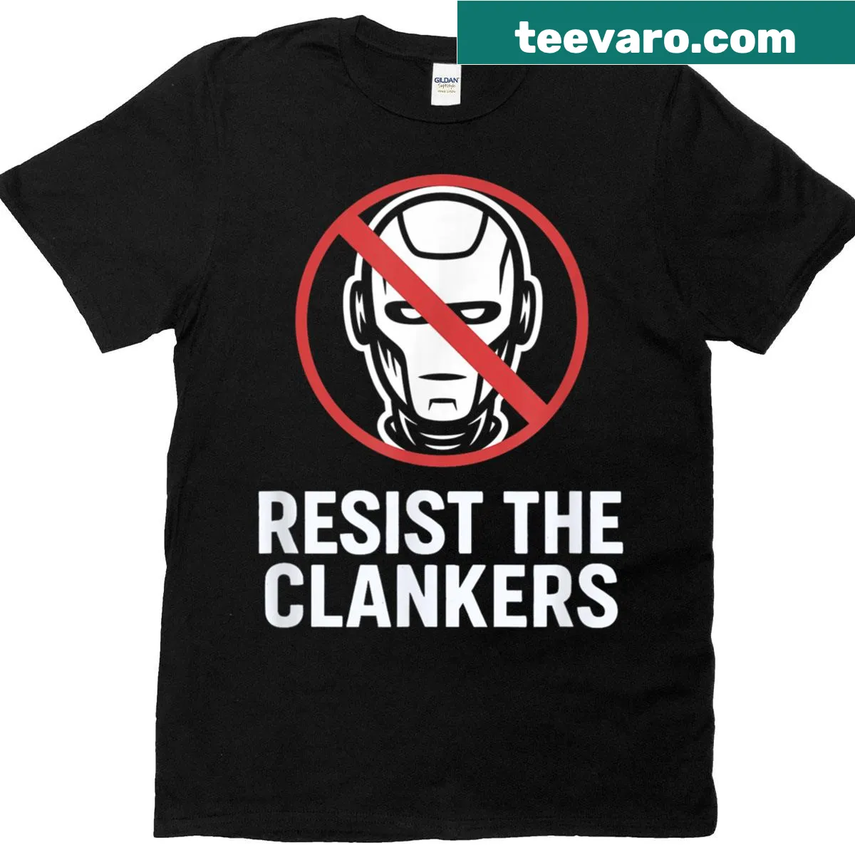 Bold 'Resist The Clankers' T-shirt with striking graphic — on a men's t-shirt