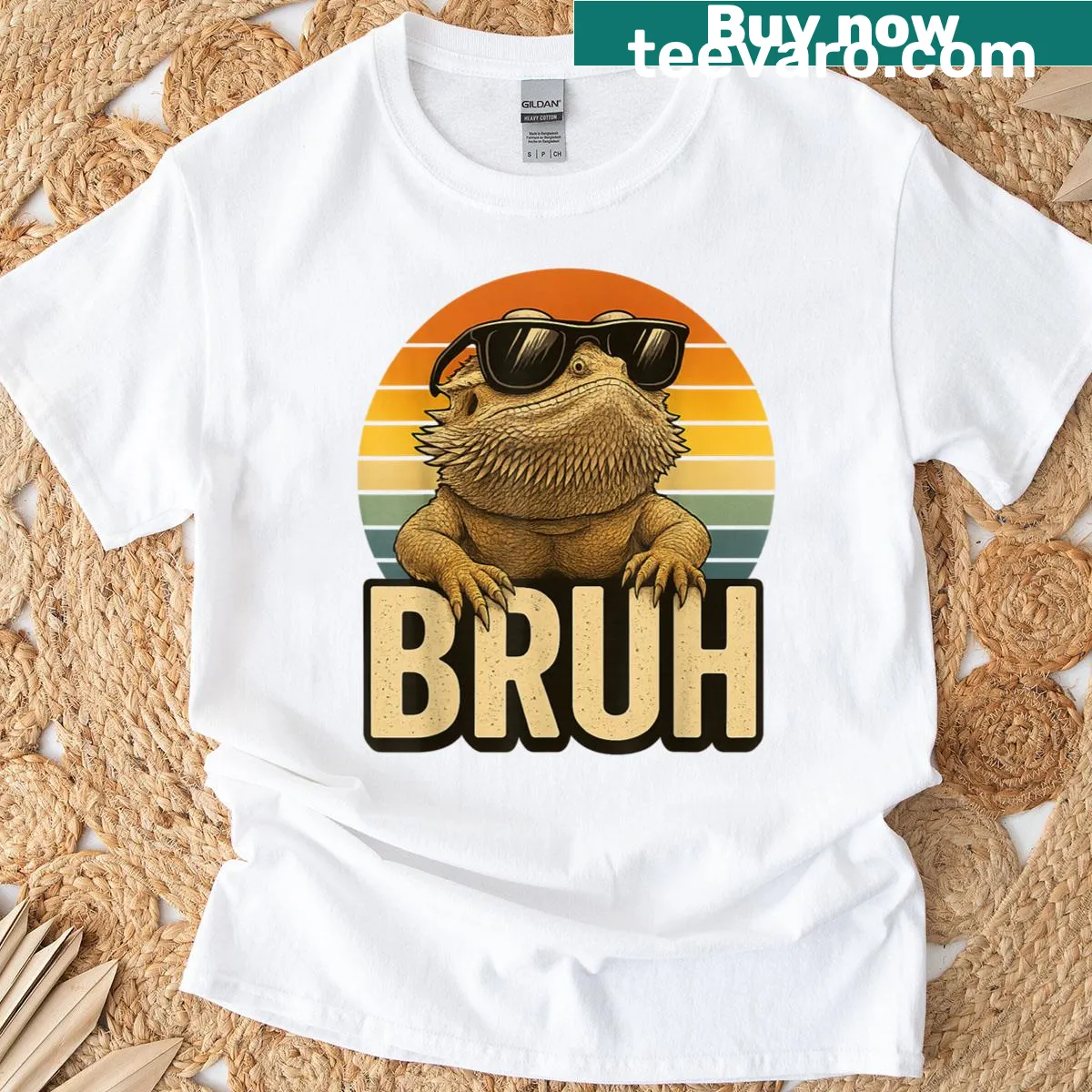 Vintage bearded dragon design with humorous 'Bruh' text — on a men's t-shirt