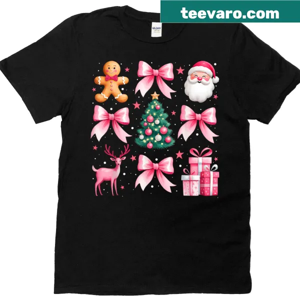 Retro pink Christmas tree t-shirt with bow design