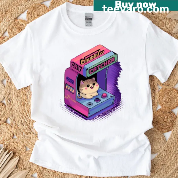 Retro 8-bit style pixel cat gaming t-shirt