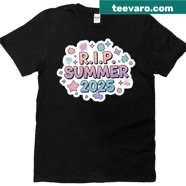 Funny back-to-school t-shirt with RIP Summer 2025 graphic.
