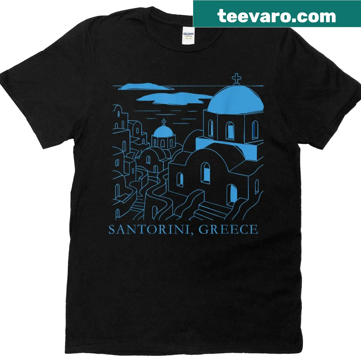Vintage-style tee inspired by Santorini, Greece and its islands. — on a men's t-shirt