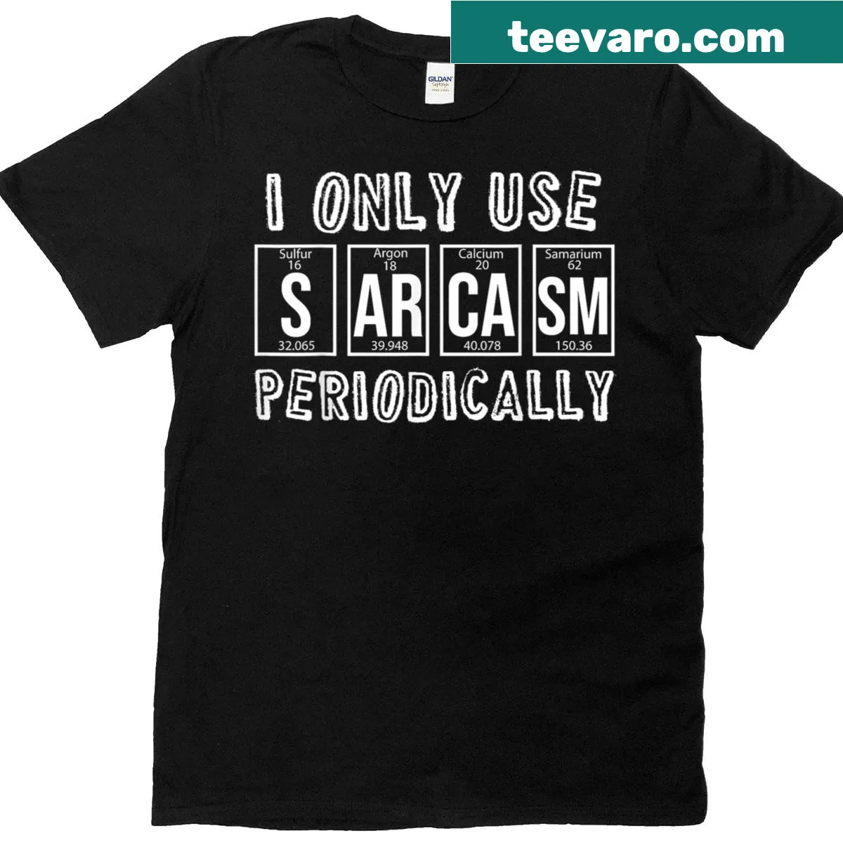 Funny periodic table graphic with sarcastic elements for teachers — on a men's t-shirt