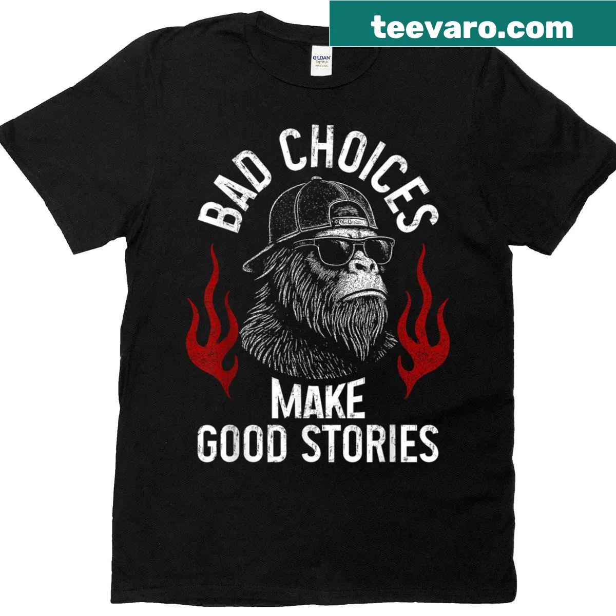 Sasquatch graphic with sarcastic phrase about bad choices — on a men's t-shirt