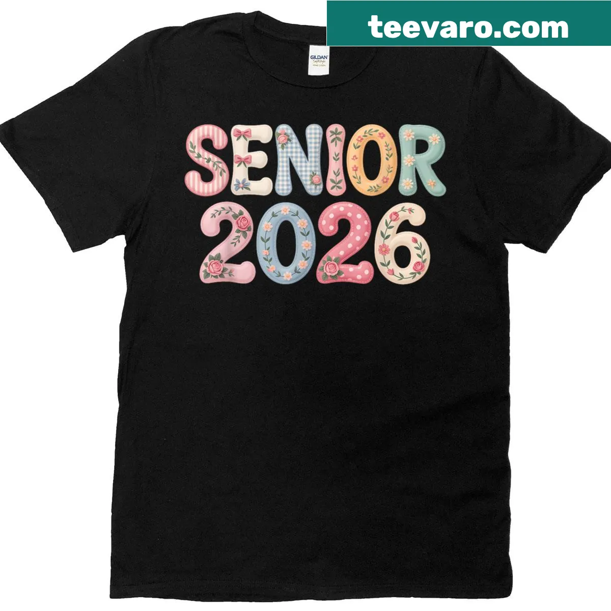 Floral patchwork design celebrating Class of 2026 graduation. — on a men's t-shirt