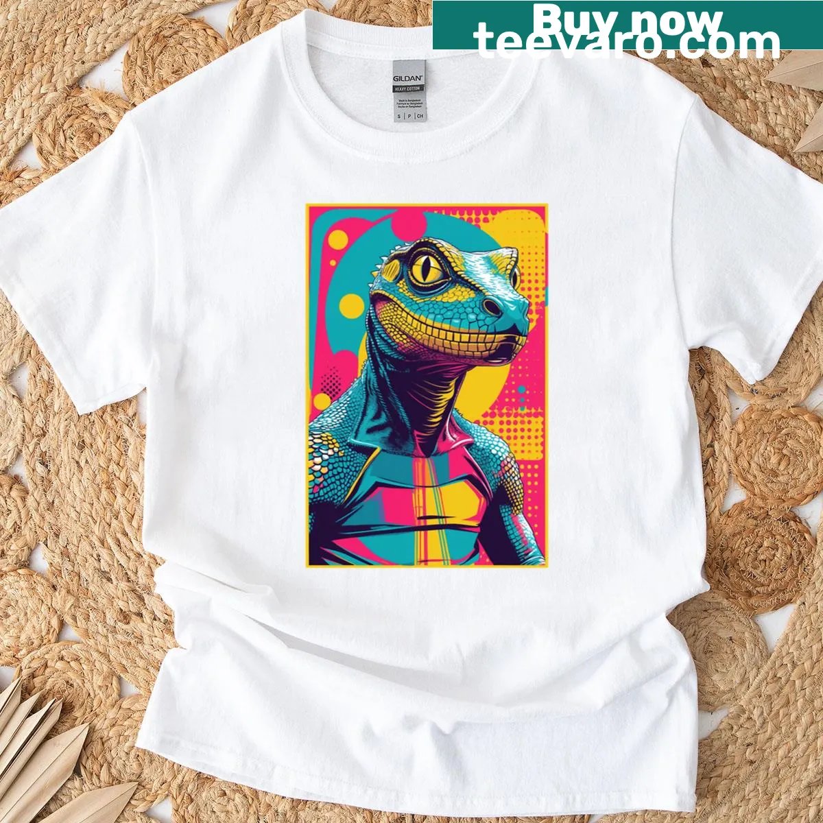 Pop art design featuring the phrase about lizard people controlling the world — on a men's t-shirt