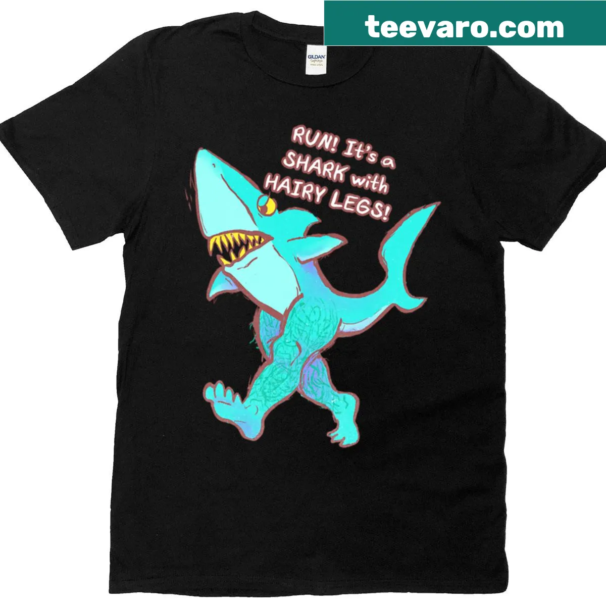 Funny shark with hairy legs illustrated on T-shirt — on a men's t-shirt