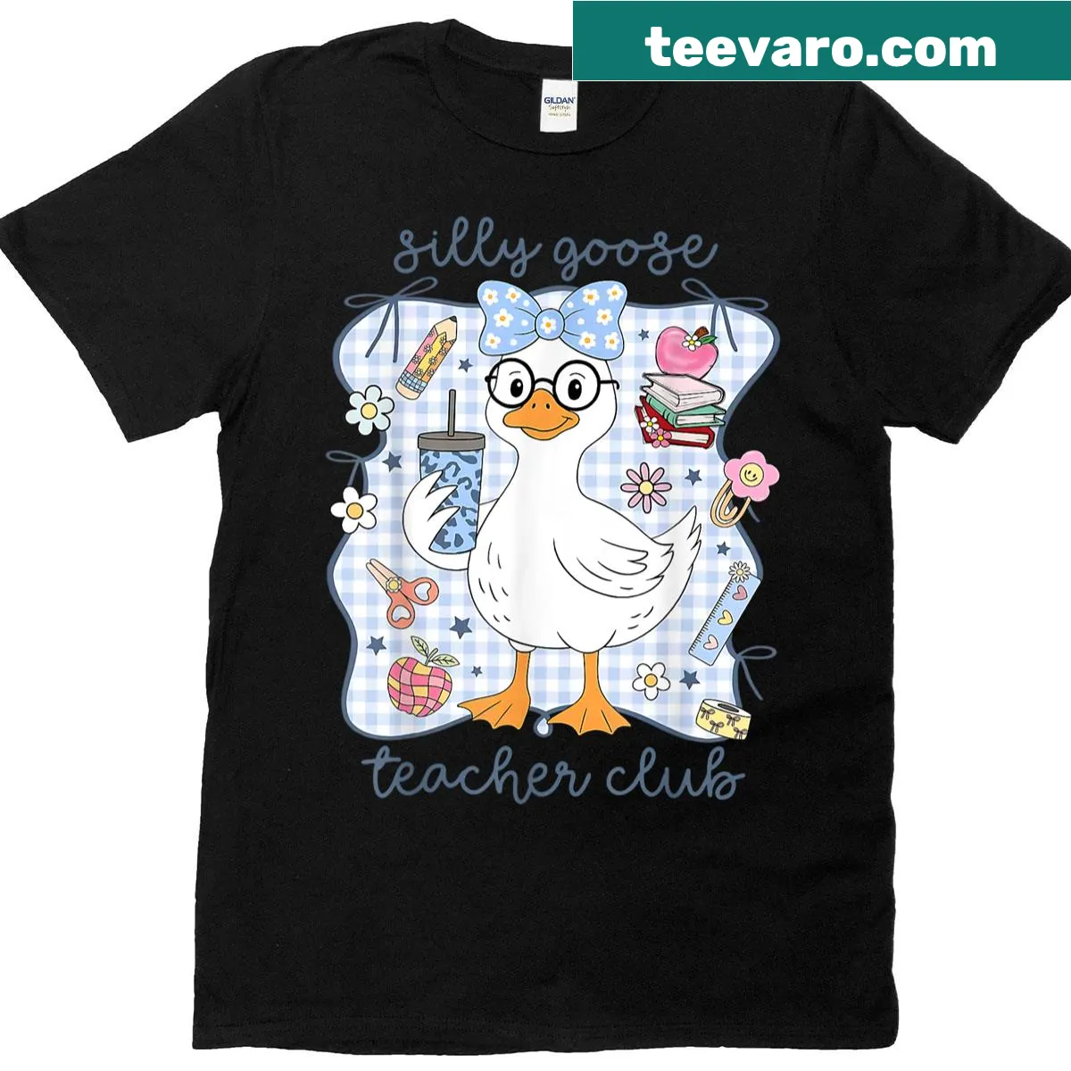 Funny T-shirt with 'Silly Goose Teacher Club' text for educators. — on a men's t-shirt