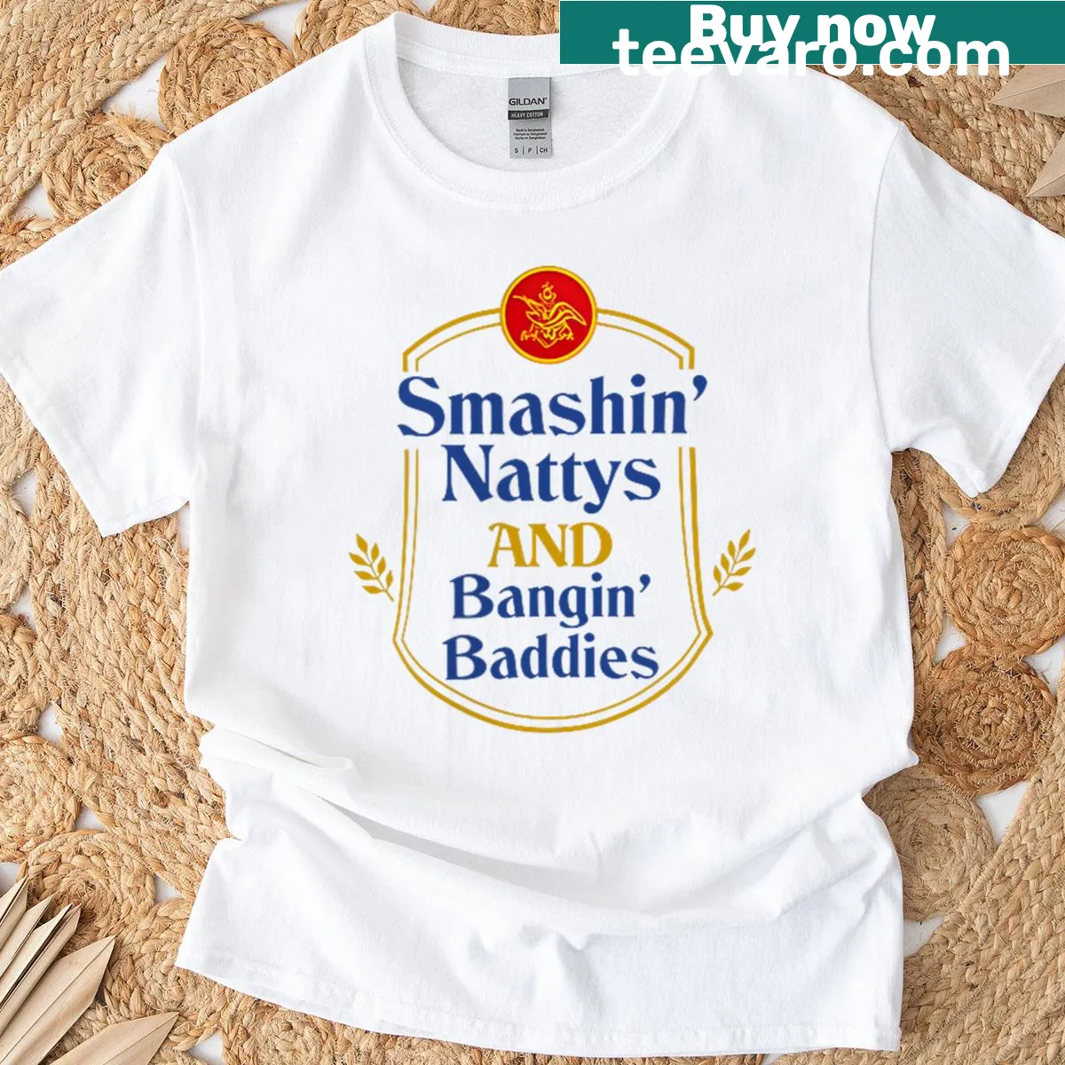 Funny t-shirt with party-themed slogan about smashing nattys — on a men's t-shirt