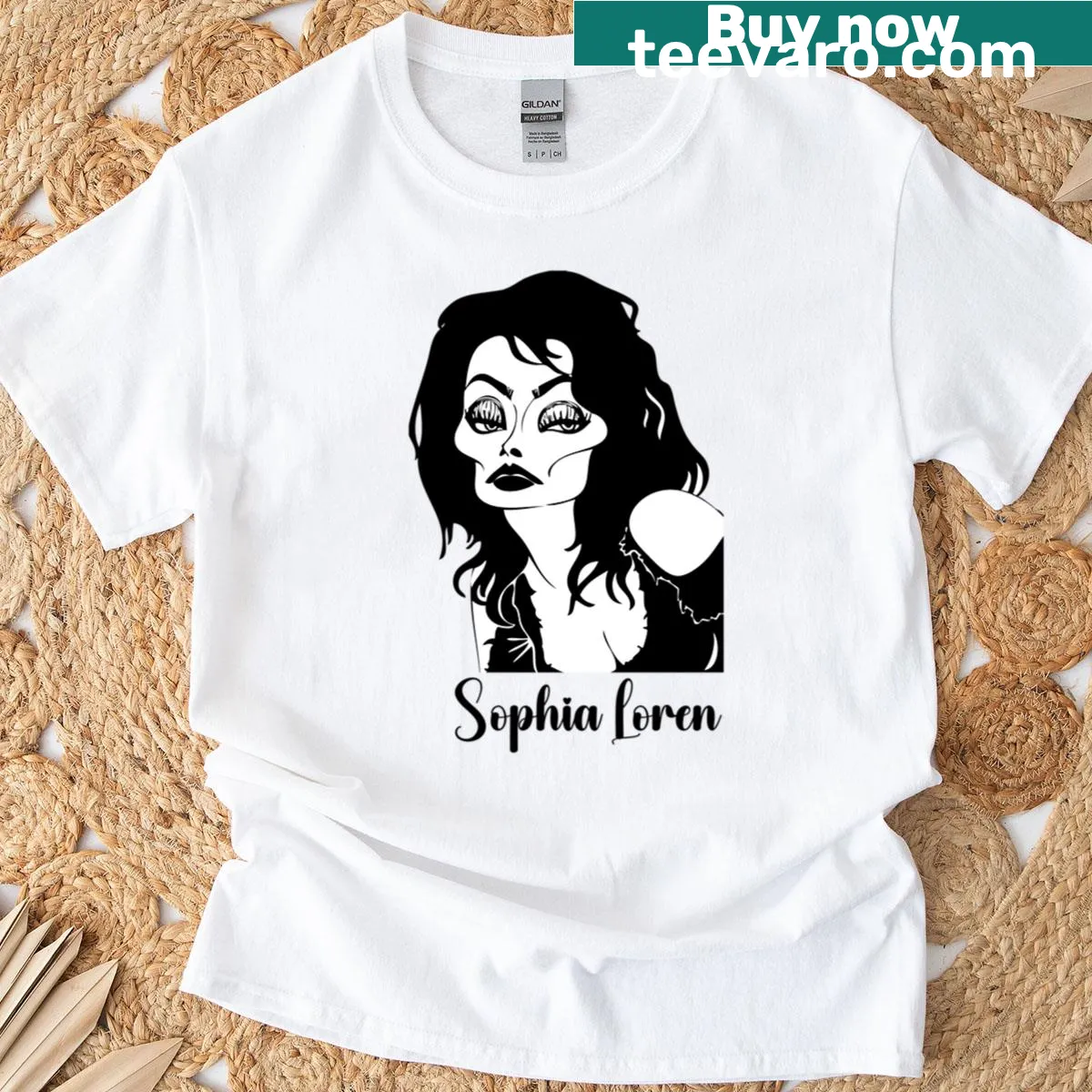 Sophia Loren artistic fan art printed on T-shirt — on a men's t-shirt