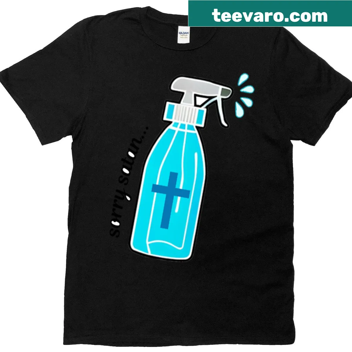 Funny design featuring a holy water spray bottle and text. — on a men's t-shirt