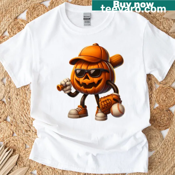 Cute Jack O' Lantern baseball graphic on a t-shirt