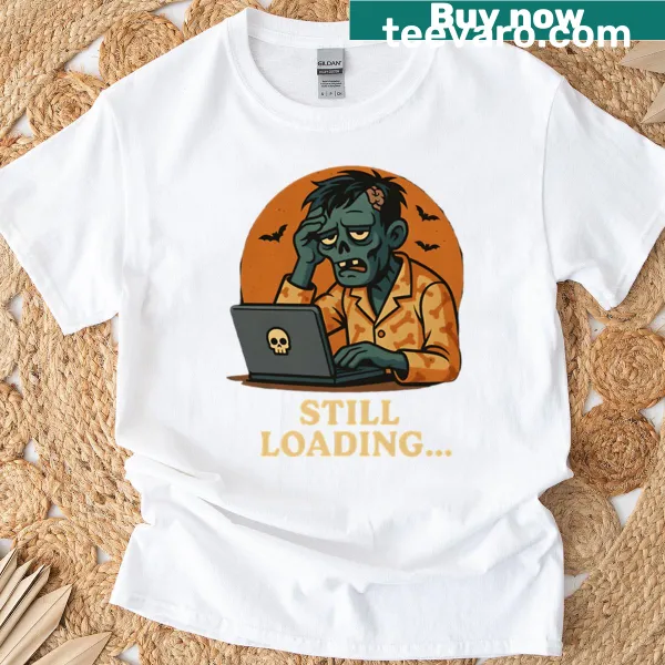 Funny zombie illustration with a loading symbol for Halloween
