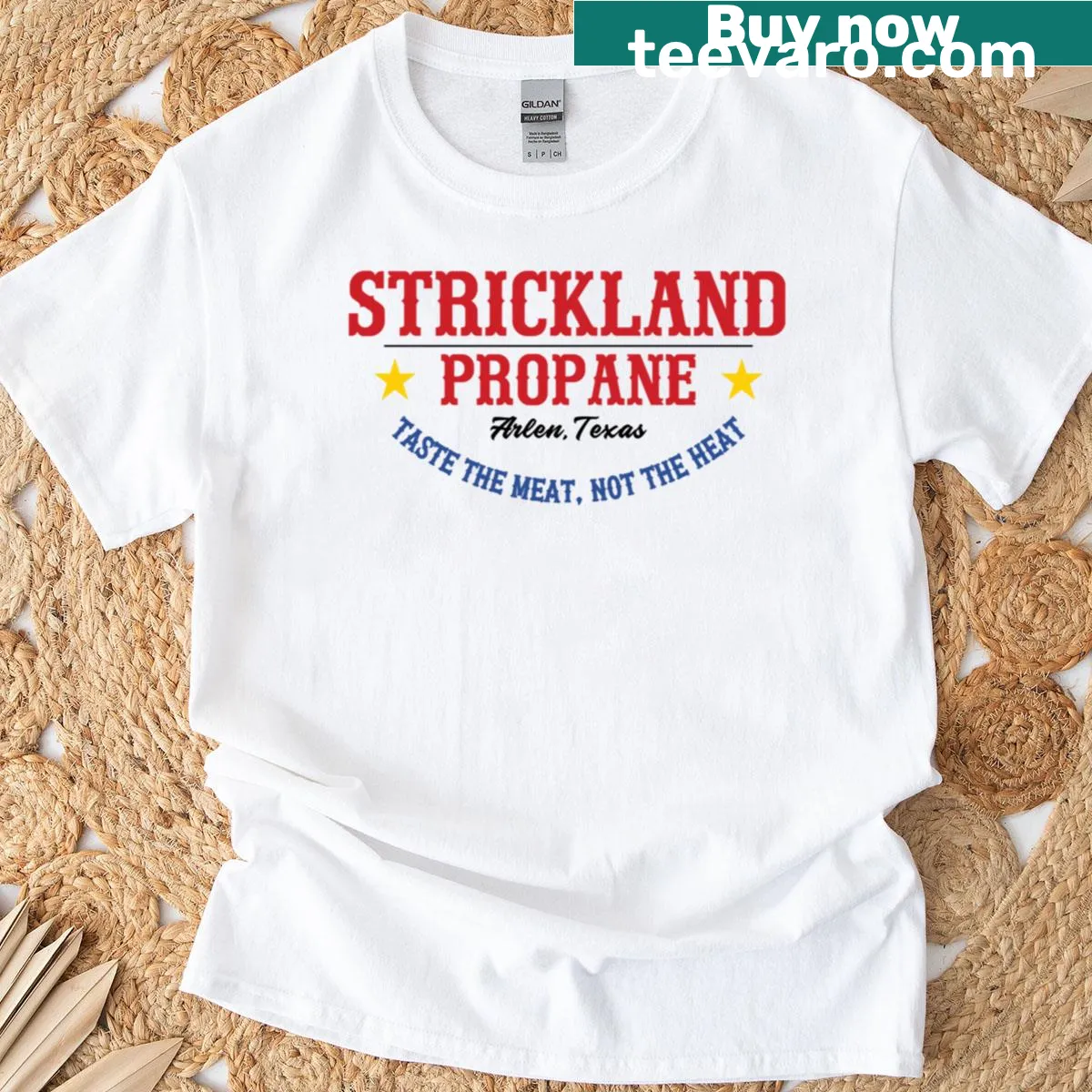 Strickland Propane logo oversized T-shirt — on a men's t-shirt