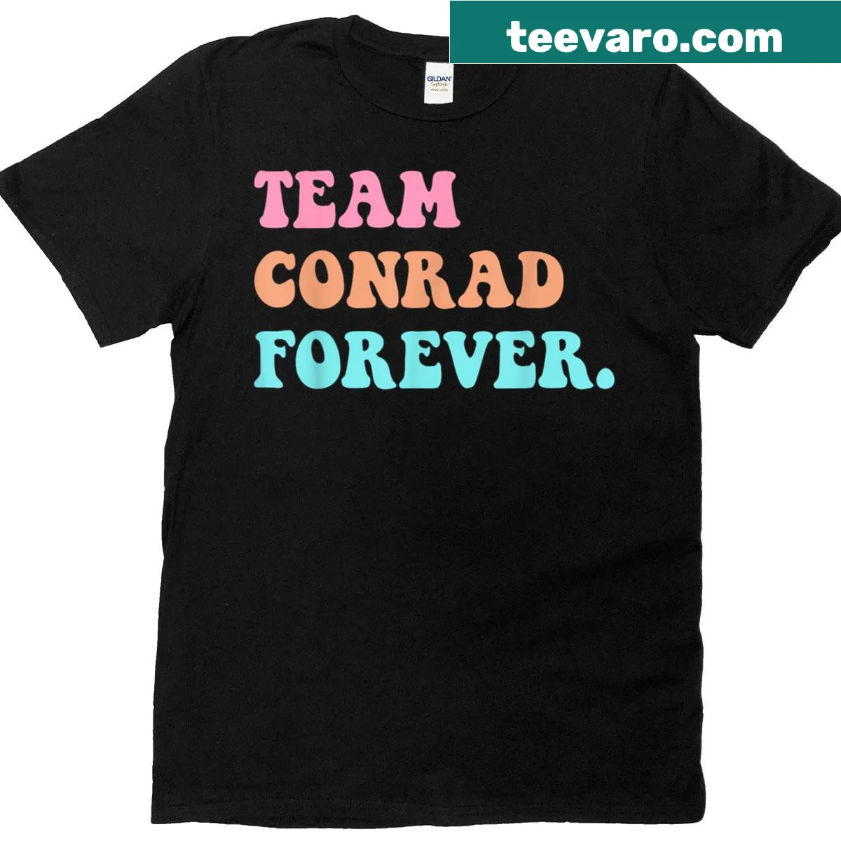 Retro 'Team Conrad Forever' T-shirt with a groovy design — on a men's t-shirt