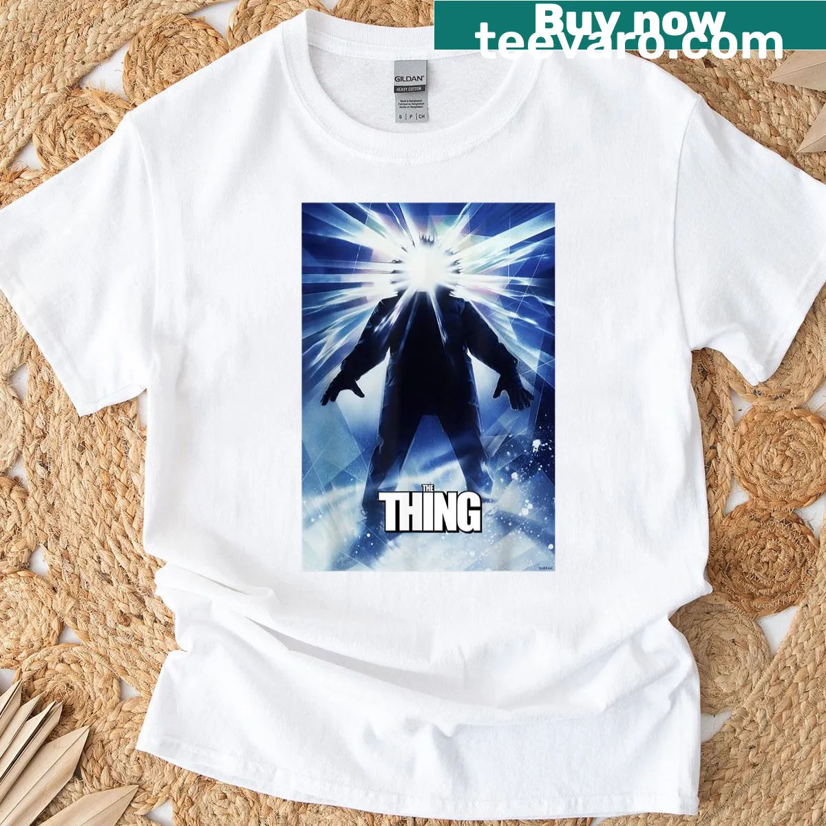 Silhouette design T-shirt inspired by The Thing movie — on a men's t-shirt