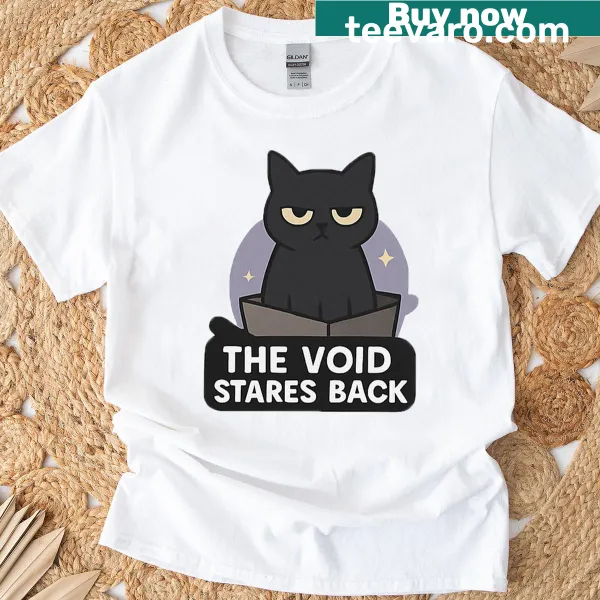 Philosophical graphic T-shirt with the text 'The Void Stares Back'