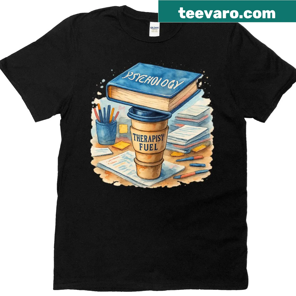 T-shirt featuring the phrase 'Therapist Fuel - 50% Coffee 50% DSM Knowledge' — on a men's t-shirt