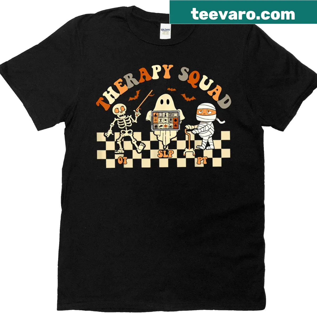 Halloween T-shirt featuring ghost design for therapy professionals — on a men's t-shirt