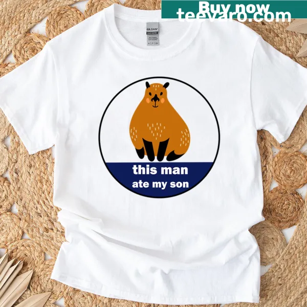 Funny capybara meme T-shirt with cartoon graphics and text