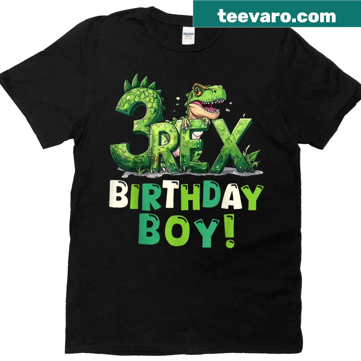 Dinosaur-themed T-shirt for a child's 3rd birthday — on a men's t-shirt